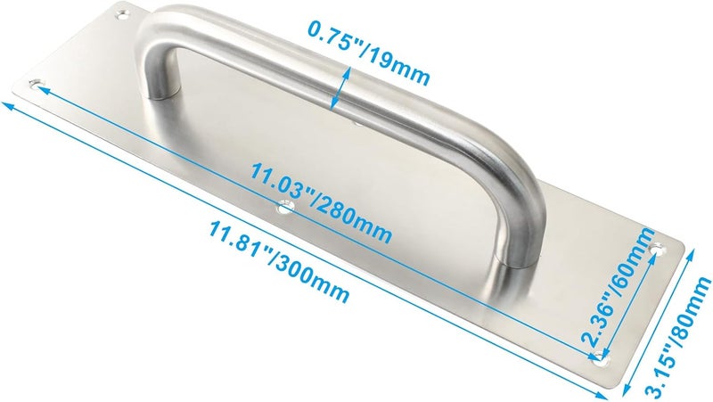 Bivethoi 1Pcs Pull Push Door Plate Handle Stainless Steel Heavy Duty Barn Door Pull with Mounting Screws (Silver, 300x80mm/11.81x3.15inch - Image 3